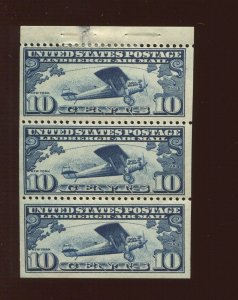 C10a Lindbergh Air Mail POSITION A Mint Booklet Pane of 3 Stamps (By 1426)