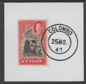 CEYLON 1935 KG5 PICTORIAL 2c RUBBER on piece with MADAME JOSEPH  POSTMARK