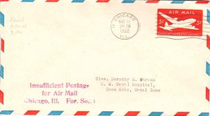 United States Illinois Insufficient Postage for Air Mail Chicago, Ill. For. S...