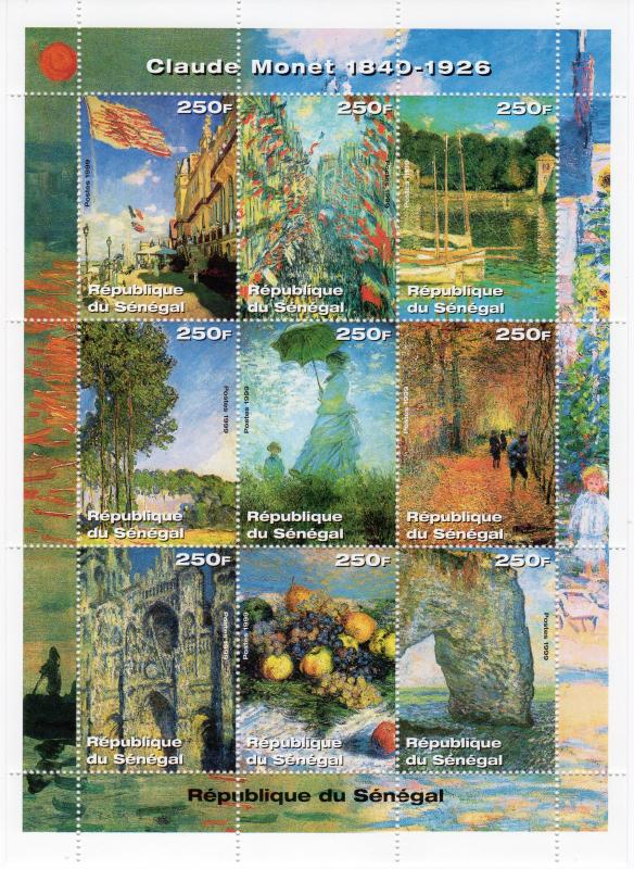 Senegal 1999 Claude Monet 1840-1926 Shlt (9) Perforated MNH
