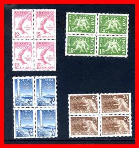 Finland 1951-52 #B110-B113, Olympics set of 4 in blks of 4