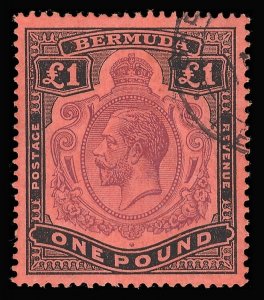 Bermuda 1918 KGV £1 BREAK IN SCROLL variety VFU . SG 55a.
