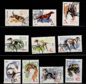 Russia Scott 3000-3009 used CTO Dog stamp set expect similar cancels