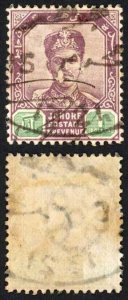 Johore SG49 One Dollar Dull purple and Green Fine Fiscally used