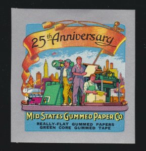 US 25th Anniversary Mid State Gummed Paper Co. Cinderella Stamp STUNNING COLOR!