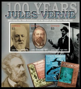 Grenada 2005 - Jules Verne - Sheet of 3 IMPERF Stamps - Scott #3524 - MNH