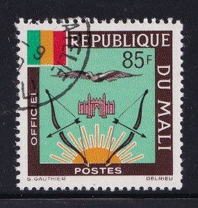 Mali   #O20  cancelled   1978    Official stamp.  Coat of Arms 85fr