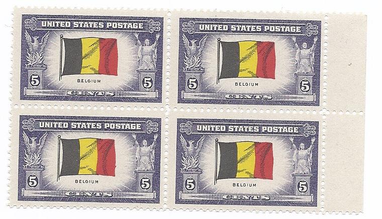 914 5c Overrun Countries - Belgium Blk of 4 VF/MNH/OG