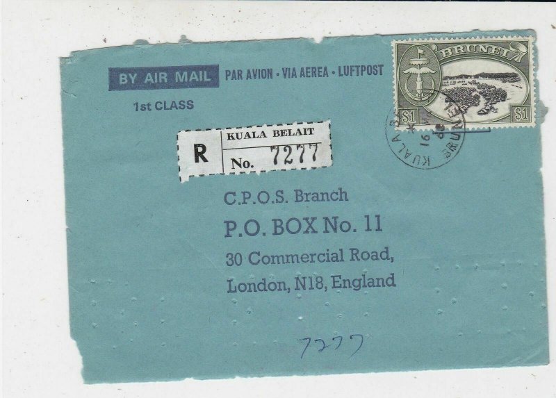 Brunei 1968 Registered Kuala Belait Stamps Cover FRONT to England Ref 33227
