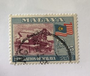 Malaya  1957 Scott 82 used - 25c,  Tin Dredge & Flag