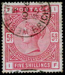 SG176, SCARCE 5s rose, USED, CDS. Cat £4000. BLUED PAPER. IF