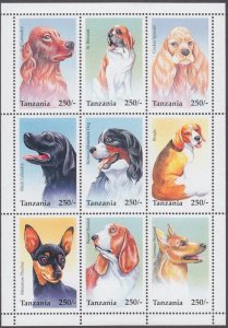 TANZANIA Sc #1437a-i MNH SHEET of 9 DIFF DOGS