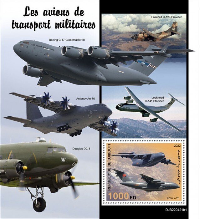 DJIBUTI - 2022 - Military Transport Aircraft - Perf Souv Sheet-Mint Never Hinged