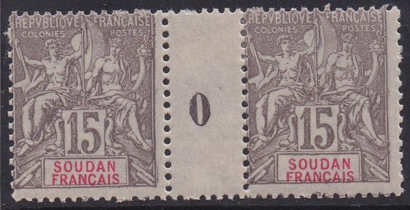 FRENCH SUDAN 1900 PEACE & COMMERCE 15C GUTTER PAIR