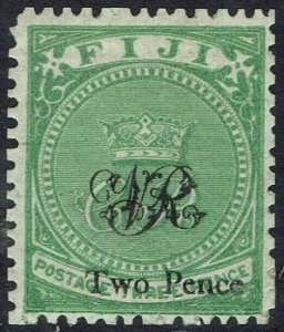 FIJI 1876 VR OVERPRINTED TWO PENCE ON 3D PERF 12.5 LAID PAPER