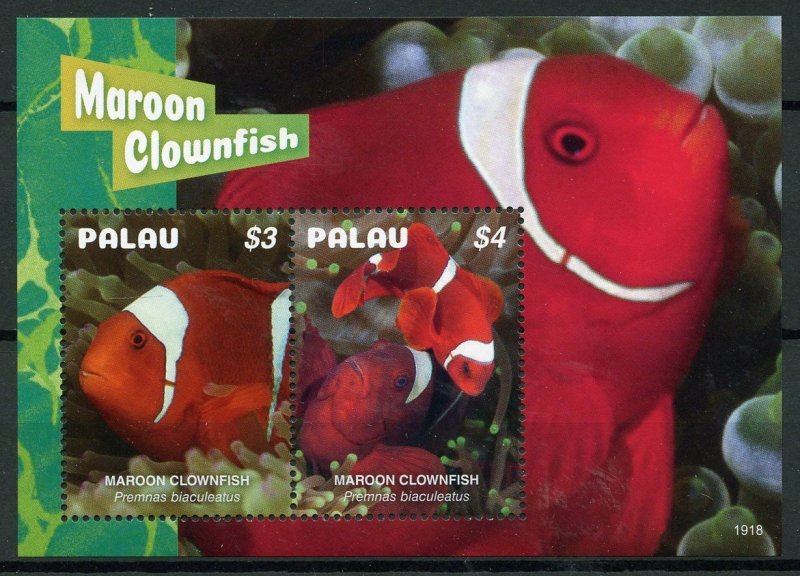 Palau Fish Stamps 2019 MNH Maroon Clownfish Fishes Marine 2v S/S 