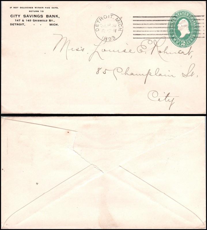 Goldpath: US postal stationery  1893, DETROIT, MICH.  _CV23_P6