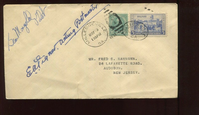 1938 PILOT & PM SIGNED NATL AIR MAIL WEEK COVER MAILED FROM MILLEGEVILLE GA NAMW