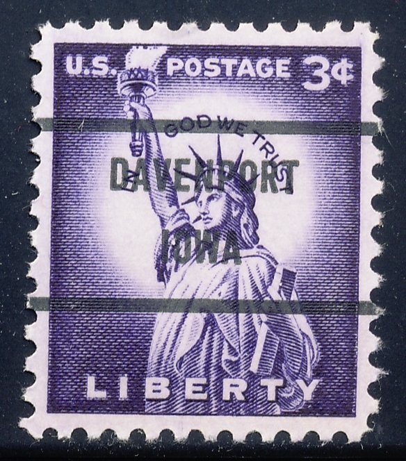 Davenport IA, 1035-71 Bureau Precancel, 3¢ Statue of Liberty