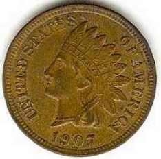 1907 - Indian Head Cent  - Extra Fine to AU