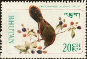 Bhutan 99E - Mint-H - 20ch Crimson-winged Laughing Thrush (1968) (cv $0.35)