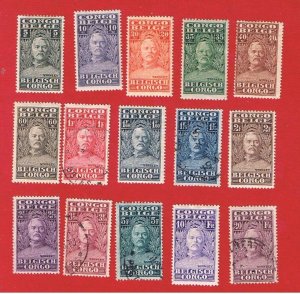 Belgian Congo  #115-129  MVFLH & used  Stanley     Free S/H