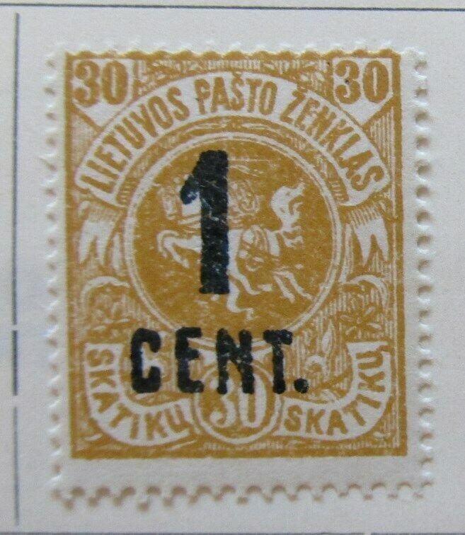 A11P5F27 Litauen Lituanie Lithuania 1922 Wmk Wavy Lines surch 1c on 30sk MH*