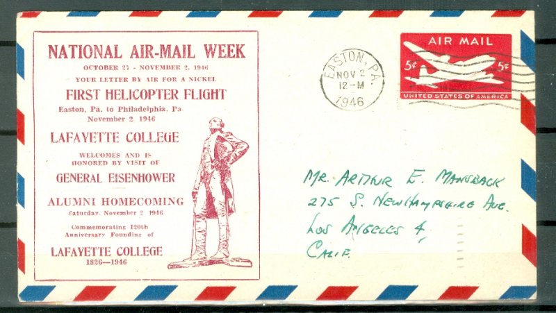 US 1946 HELICOPTER FLIGHT COVER..EASTON to PHILADELPHIA