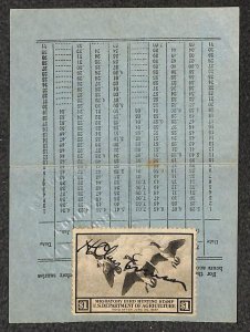 USA RW3 FEDERAL DUCK HUNTING STAMP ON RESIDENT WISCONSIN HUNTING LICENSE 1936-37