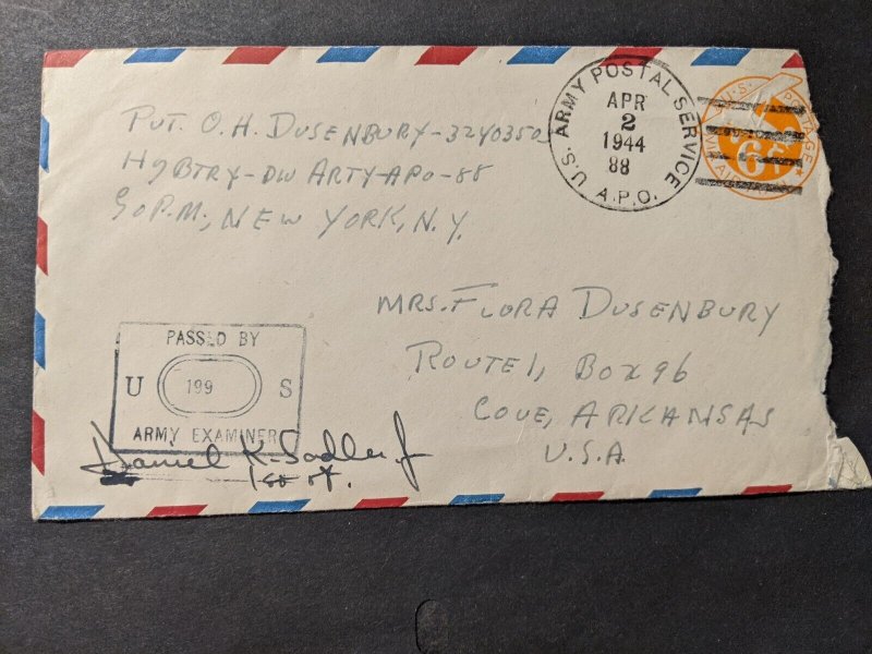 APO 88 ORAN, ALGERIA 1944 Censored WWII Army Cover 88th Division Artillery