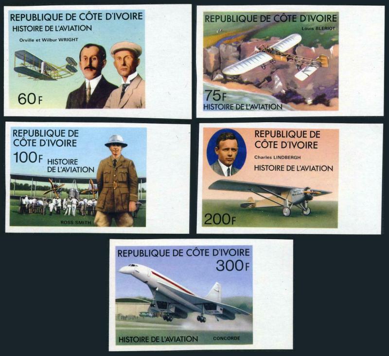 Ivory Coast 434-438,439 imperf,MNH. Charles Lindbergh solo flight,1977.