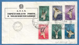 SOMALIA 1955 GAZELLES Airmail Set Sc C40-C45 on U/A Cachet FDC Fold at Left