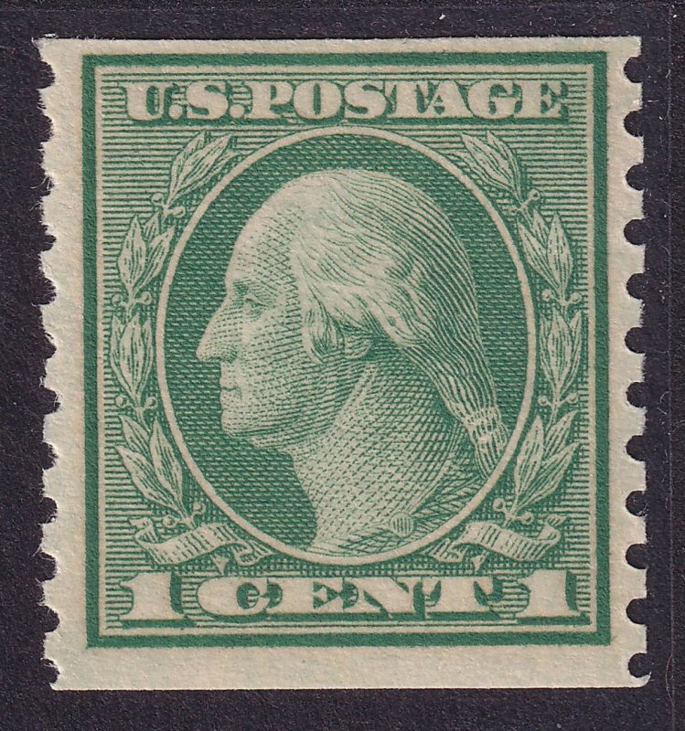 US 490 1c  green WASH MINT NH VF UW PF10 VERT. COIL. SINGLE FROM 1916 2P4