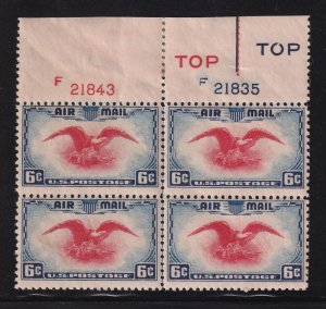 1938 Airmail 6c bi-color Sc C23 Eagle & Shield MHRs plate block Type 4 (HM