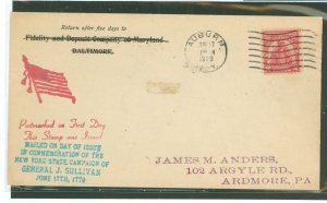 US 657 1929 2c Sullivan Expedition (single) on an addressed first day cover with an Auburn, NY cancel and unknown cachets.