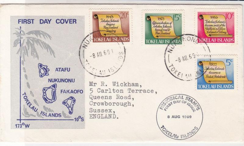 Tokelau Islands 1969 Islands Map Old Open Scrolls Stamps FDC Cover Ref 28560