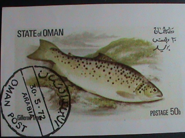 ​STATE OF OMAN STAMP- 1972 BEAUTIFUL  RIVER FISHES IMPERF: CTO -S/S SHEET VF