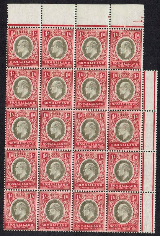 BRITISH SOMALILAND 1905 KEVII 1A BLOCK MNH ** WMK MULTI CROWN CA 