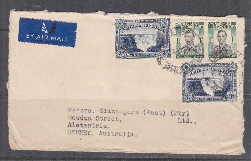 SOUTHERN RHODESIA, 1947 Airmail cover to Australia, KGVI 1s.(2), Falls 3d. (2)