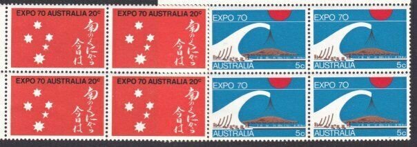 AUSTRALIA 1970 Expo Japan set MNH blocks of 4...............................7047