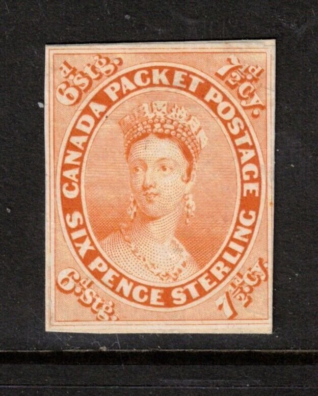 Canada #9TCiii Very Fine Plate Proof In Orange Yellow India Paper On Card