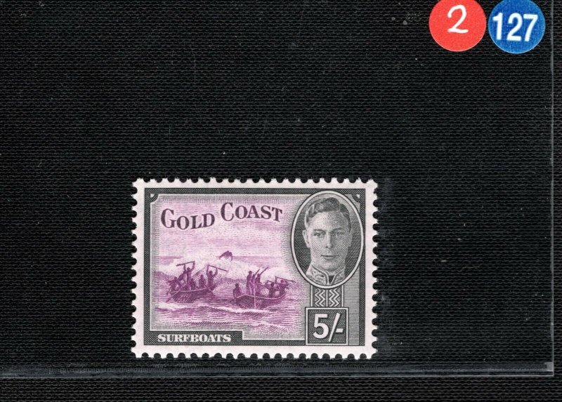 GOLD COAST KGVI SG.145 5s High Value (1948) SURF-BOAT Mint MNH Cat £45+2RBLUE127