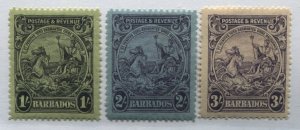 Barbados KGV 1925 various 1/ to 3/ mint o.g. hinged