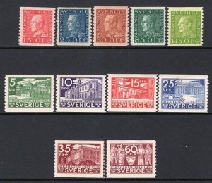 Sweden 1925-35 Group of 11 Stamps Mint H CV$91