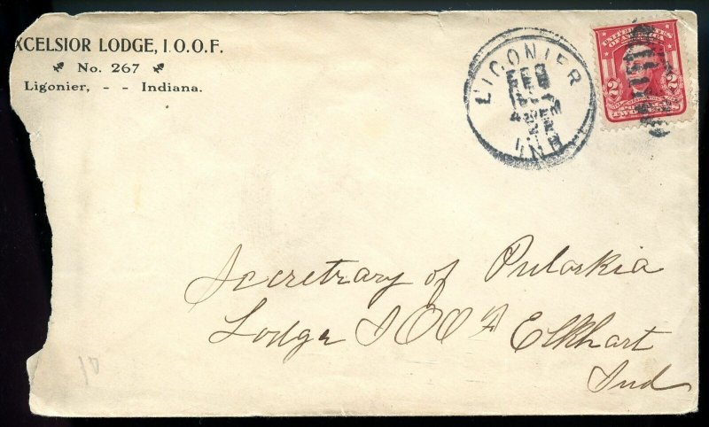 U.S. Scott 319 on 1904 Ad Cover for Excelsior Lodge No. 267 I. O. O. F. 