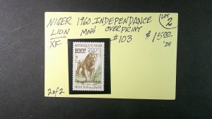 Niger 1960 overprint on LION. Scott# 103 complete MNH XF