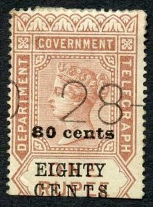 Ceylon Telegraph SGT85 80c on 1r Red-brown Type 80 Cat 14 pounds