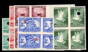 Cuba 324-331P, 1936 Gomez, proofs in blocks of four with security punches