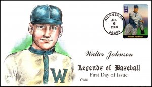 Scott 3408k 33 Cents Baseball Legends - Walter Johnson Collins Hand Painted FDC