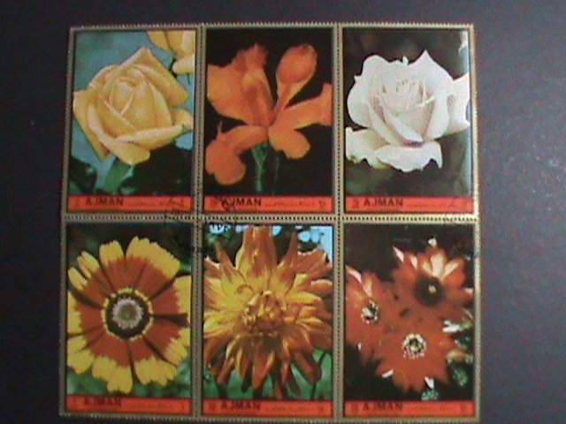 ​AJMAN-1972 JUMBO LARGE SIZE COLORFUL BEAUTIFUL LOVELY ROSES :CTO BLOCK VF